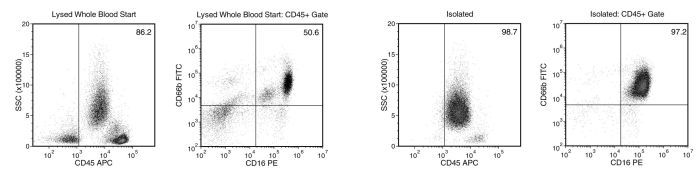 Starting with Human Whole Blood from Normal Healthy Donors, the Typical Neutrophil (CD66b+CD16+) Content of the Non-lysed Final Isolated Fraction Is 97.3 ± 1.4% (Gated on CD45) or 94.0 ± 3.7% (Not Gated on CD45)